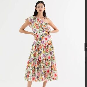 Borgo de nor Petra linen one shoulder tiered midi dress